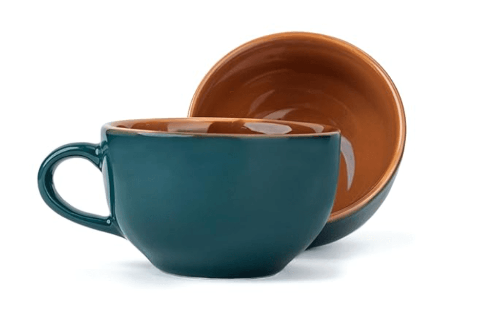 Dual-Tone Ceramic Soup Cup with Handle – Teal & Rust