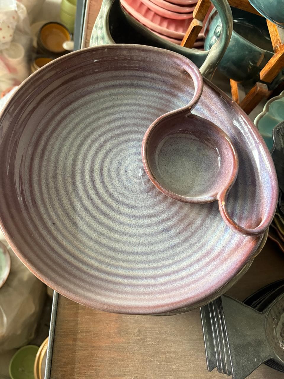 Serving Plate with Integrated Dip Bowl
