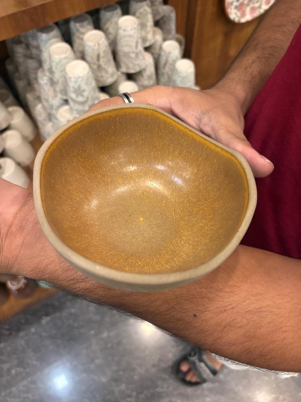 Rustic Handcrafted Ceramic Bowl in Warm Ochre Glaze