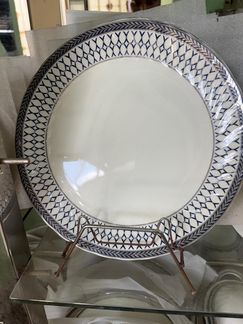 Elegant Blue Lattice Porcelain Dinner Plate