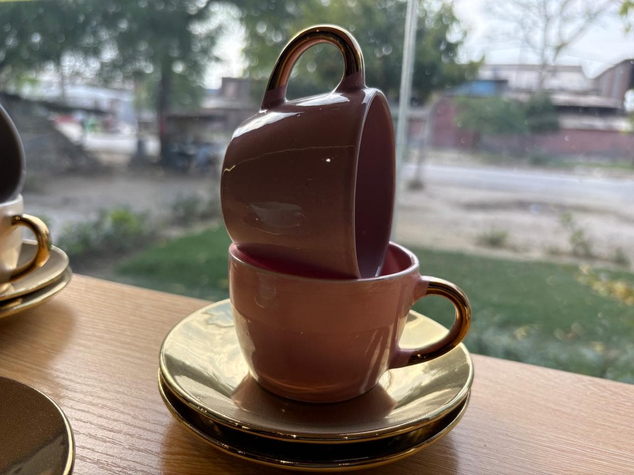 Elegant Glossy Brown Ceramic Tea Cup & Saucer Set