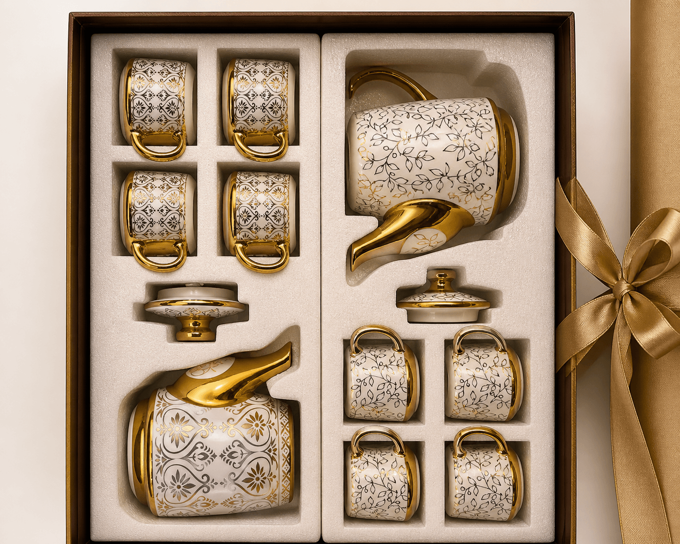 Luxury Gold-Accent Ceramic Tea Cup Gift Set