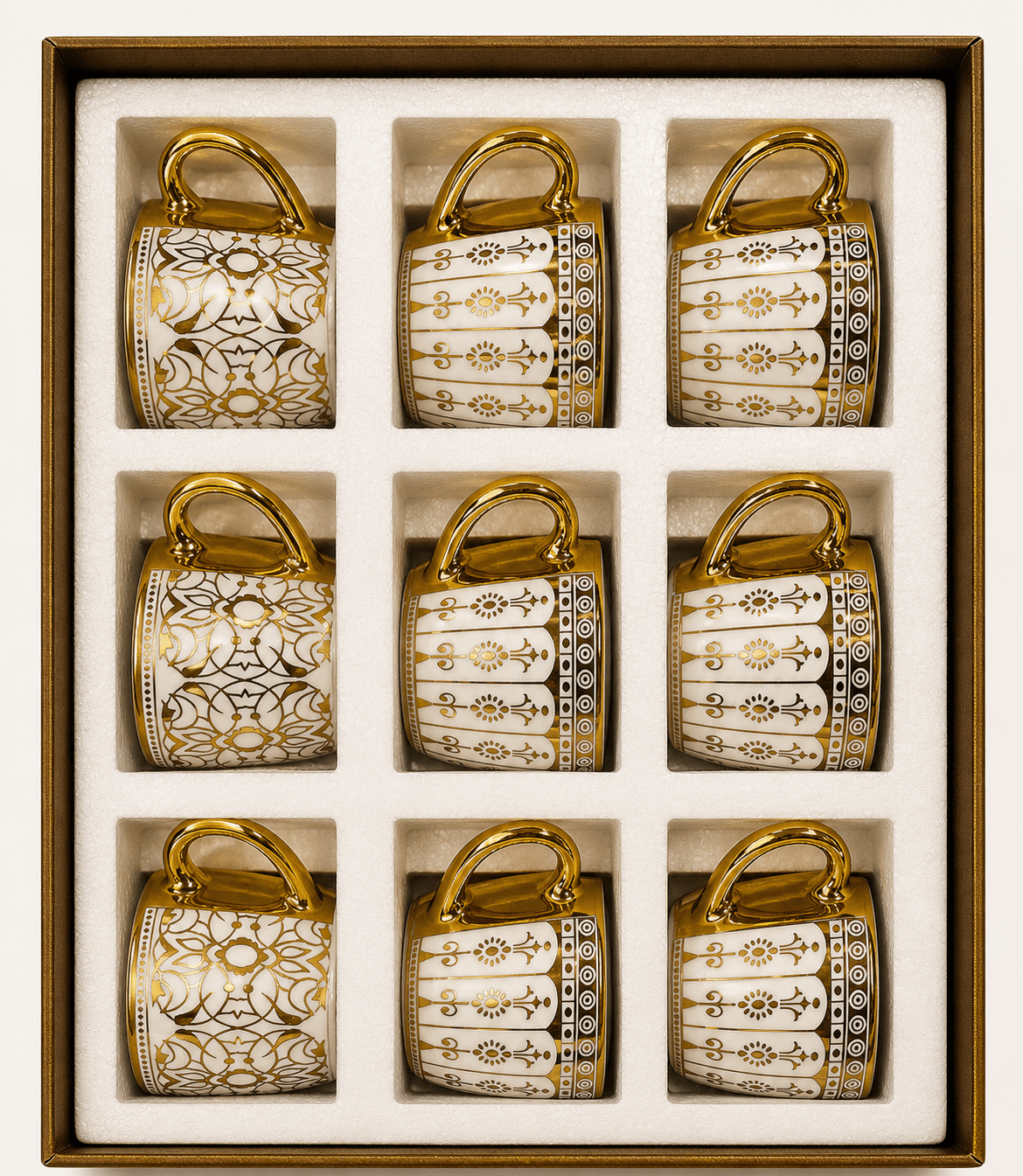 Clayro Gold Luxe Ceramic Mug Gift Set (9-Piece)