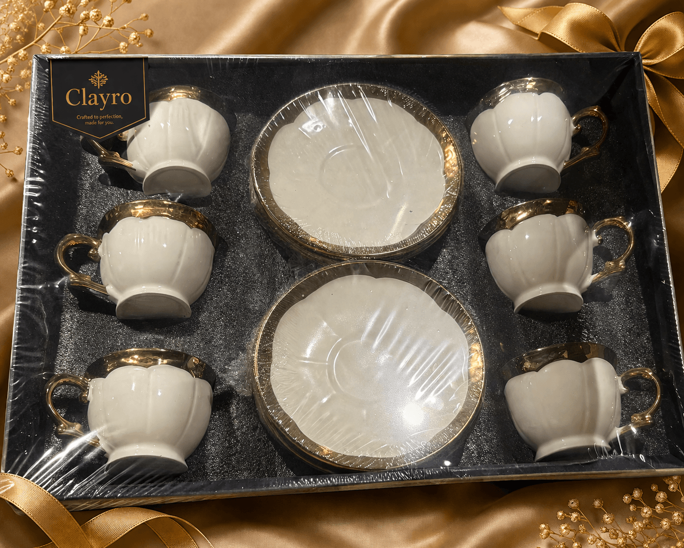 Clayro Premium Gold-Trim Porcelain Tea Cup Gift Set