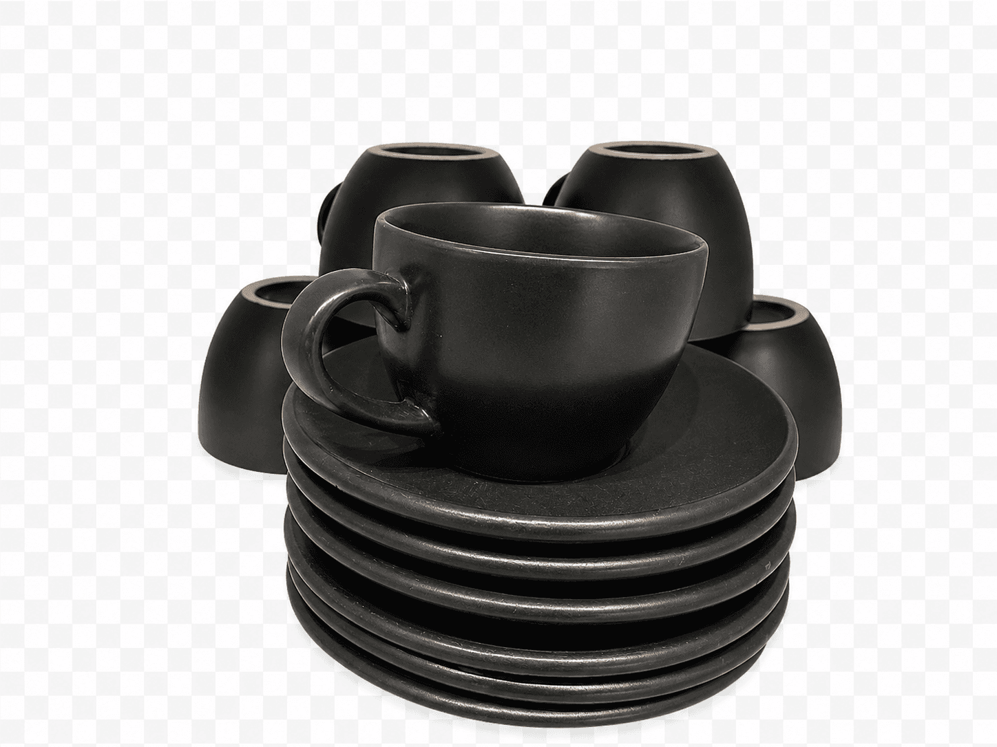Matte Black Ceramic Cup & Plate Set