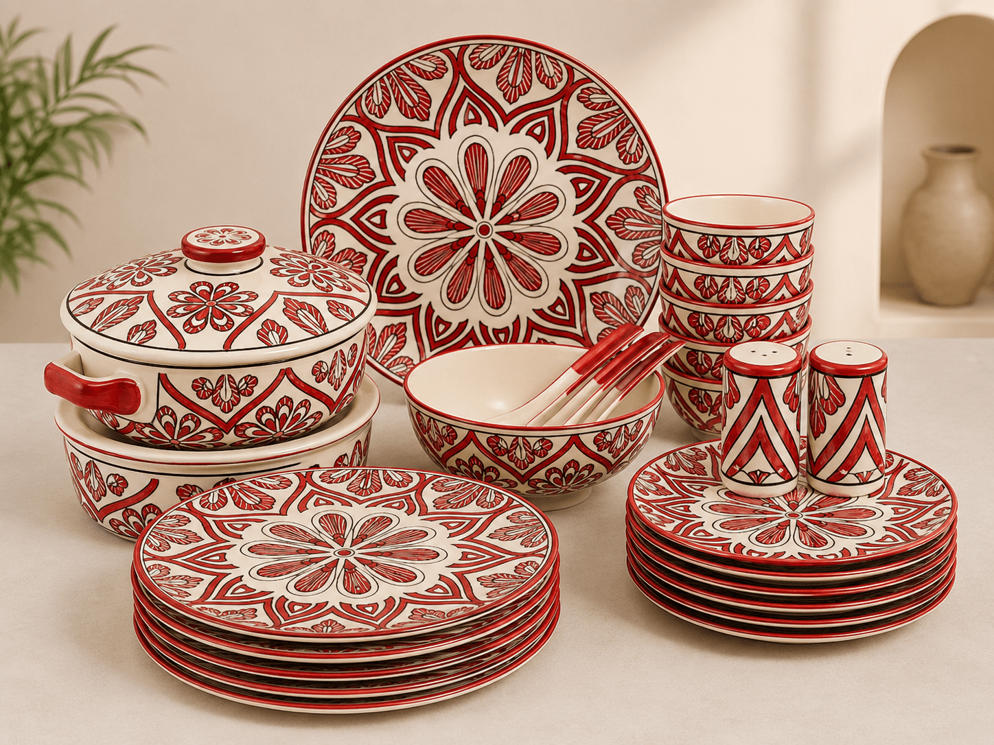 Ruby Floral Ceramic Dinnerware Collection