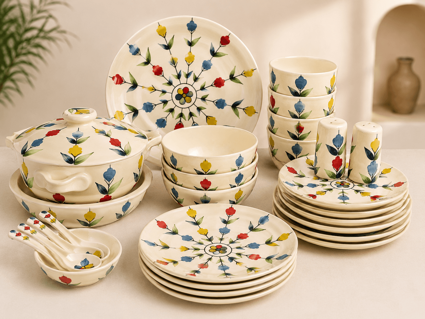 Clayro Blossom Handcrafted Ceramic Dinner Set