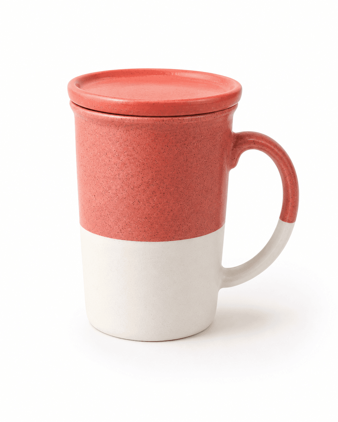 Tea & Coffee Mug with Lid – Pink and White Stoneware Cup