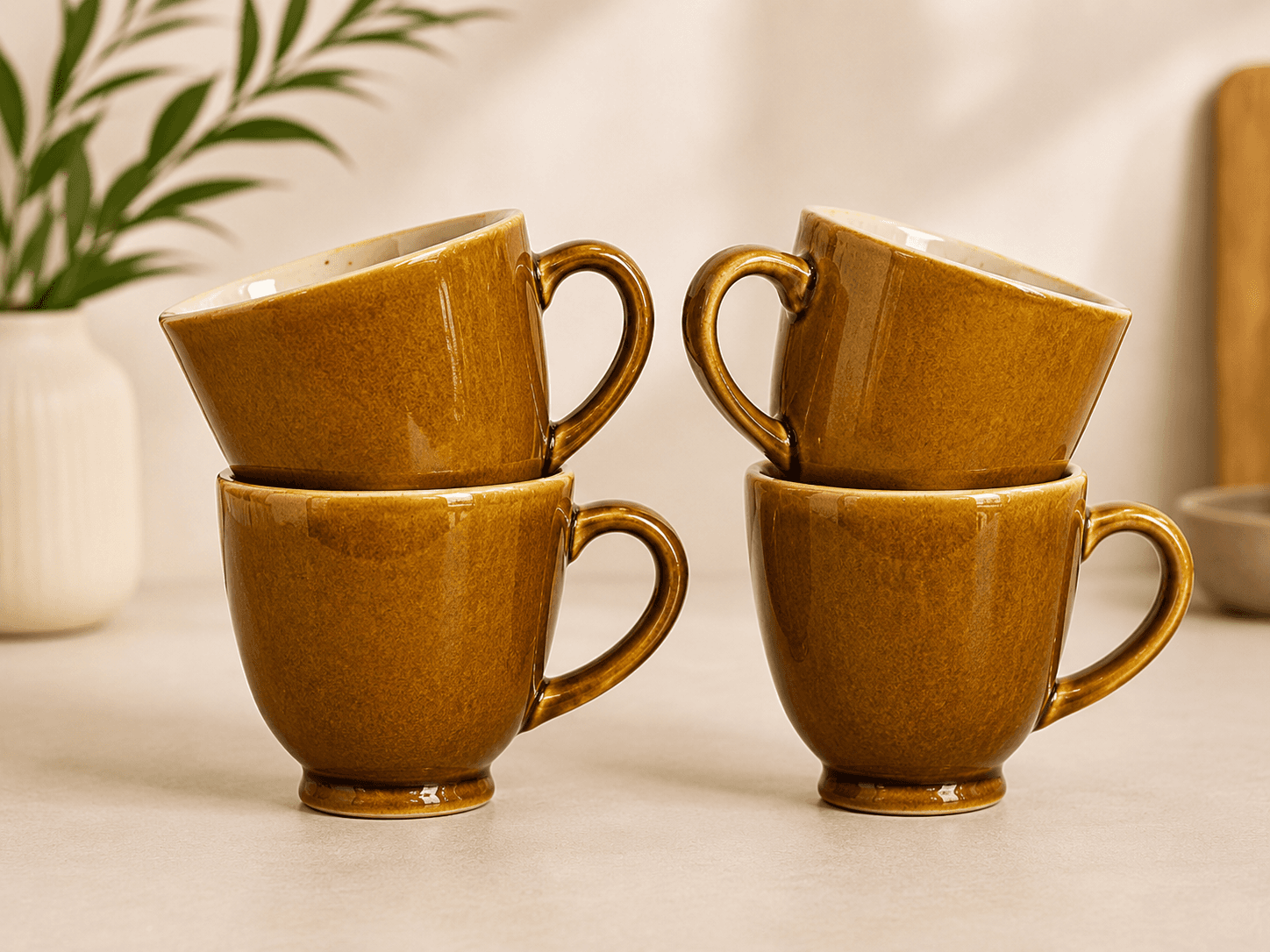Brown Ceramic Coffee Cup Set