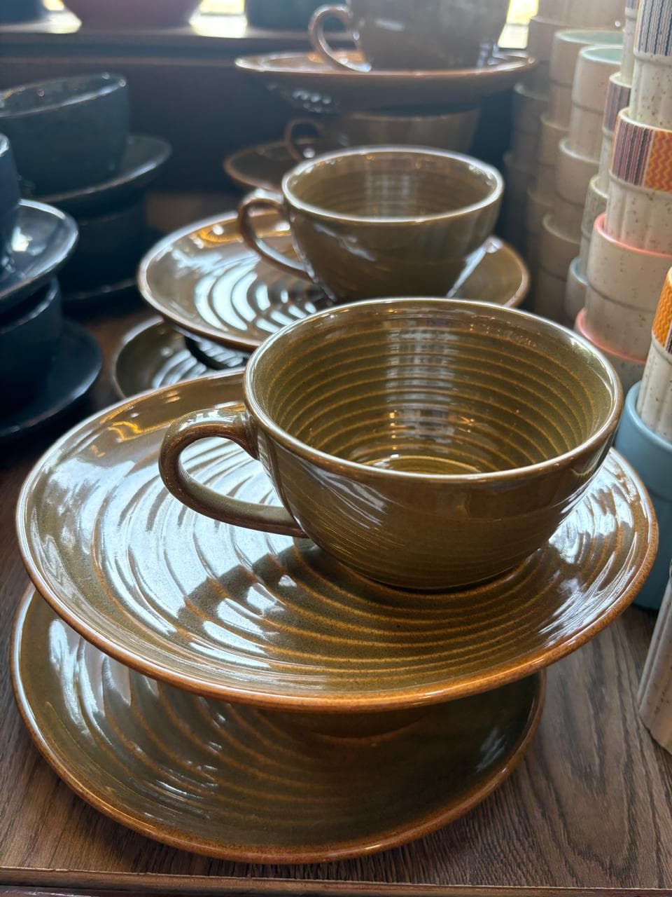 Brown Ceramic Tea Cup & Saucer Set