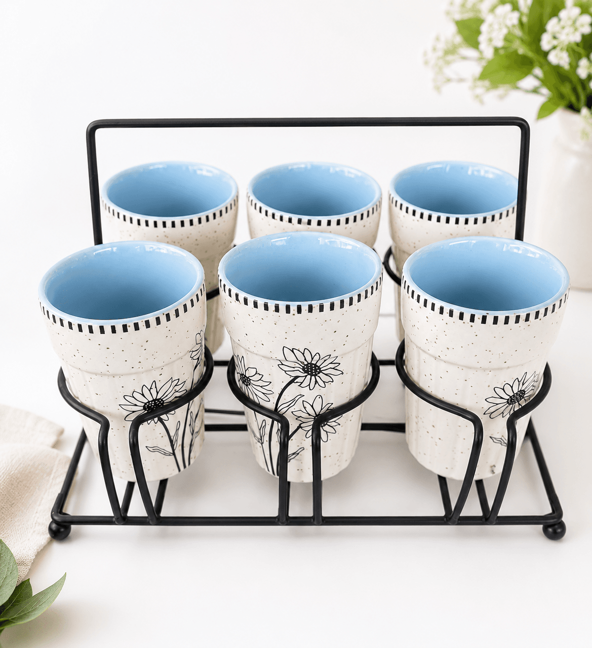 Floral Cup Set with Blue & White Coffee Mug Collection