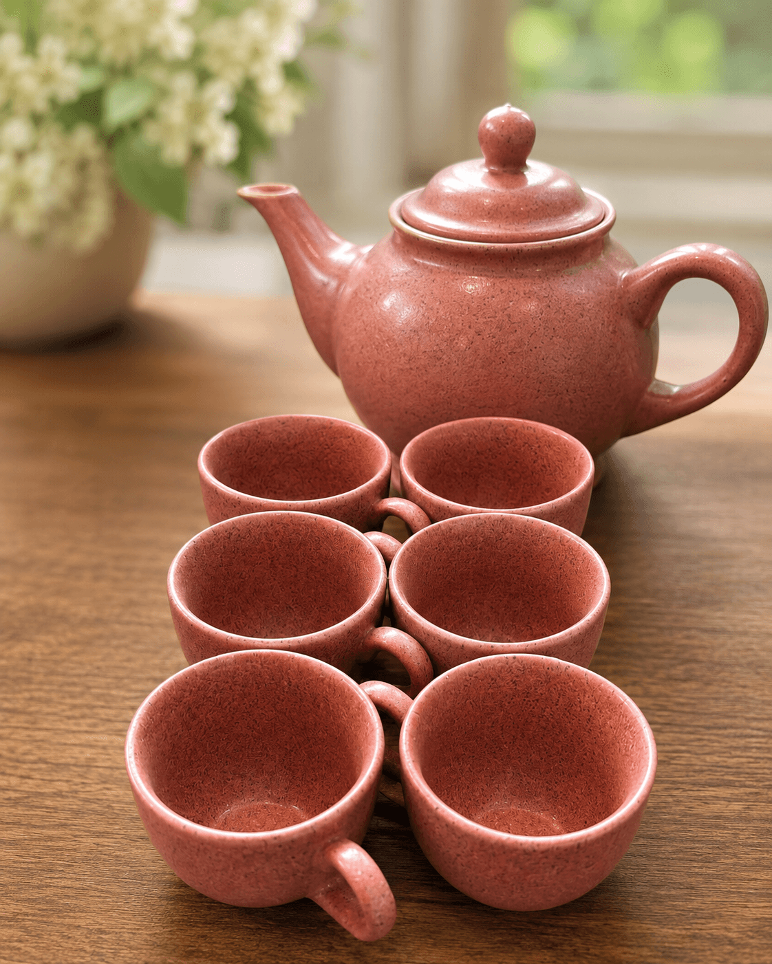 Rustic Pink Tea Set – Handmade Teapot & Tea Cups Collection