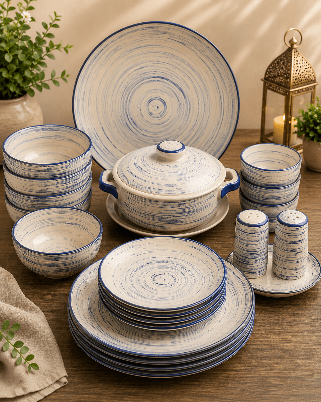 Blue Brushstroke Ceramic Dinner Set