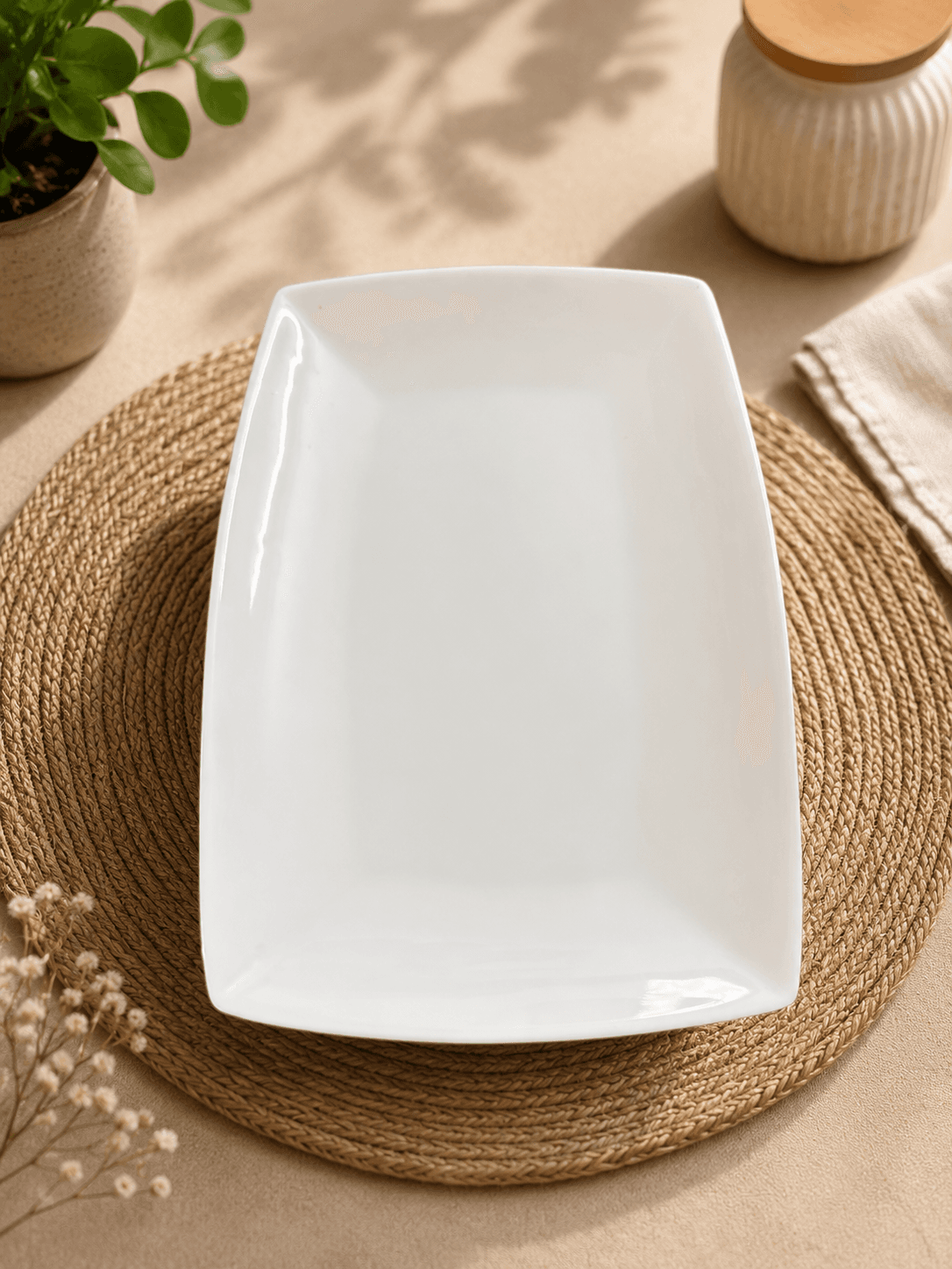 Elegant White Rectangular Serving Plate
